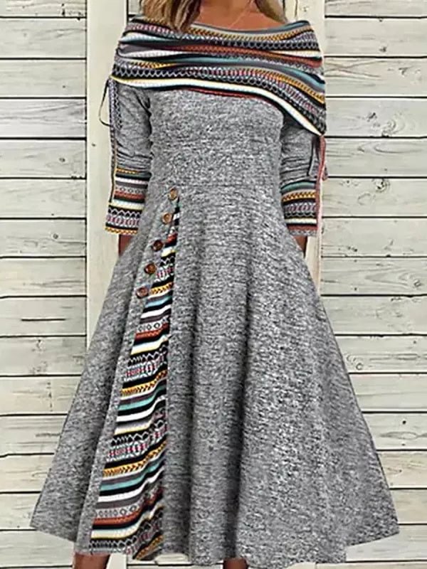 Women's Long Sleeve Graphic Midi Dress