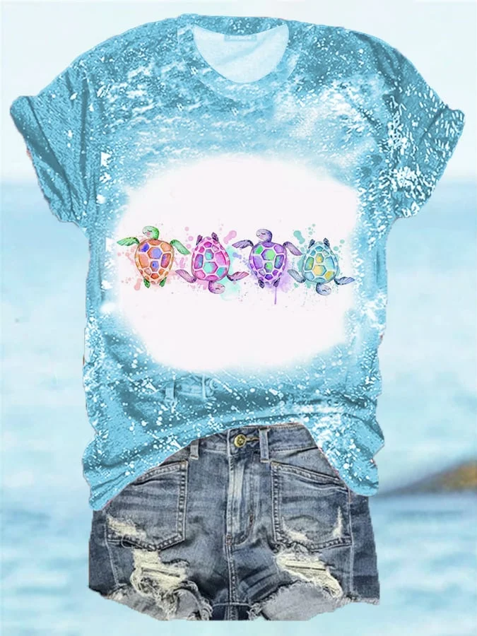 🔥Buy 3 Get 10% Off🔥Women's Summer Sea Turtle Bleach Print Tee