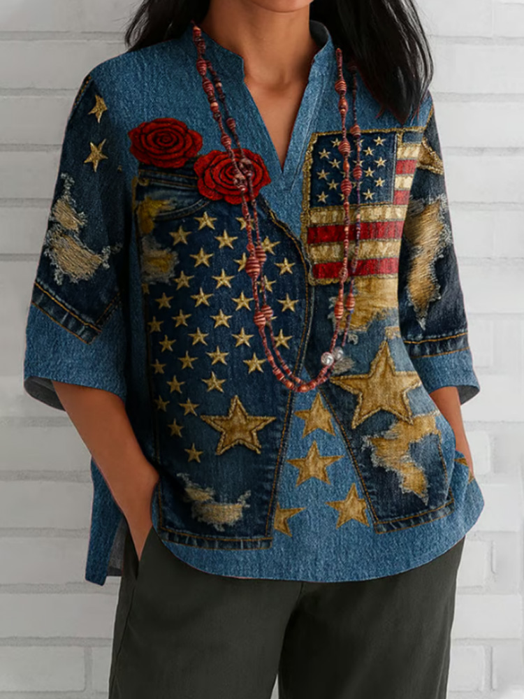 Comstylish Women's Faith Flag Flower Print Printed Blouse