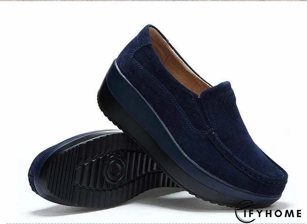 Women's Platform Loafers Flat Shoes Cow Suede Leather Moccasins Shoe | IFYHOME