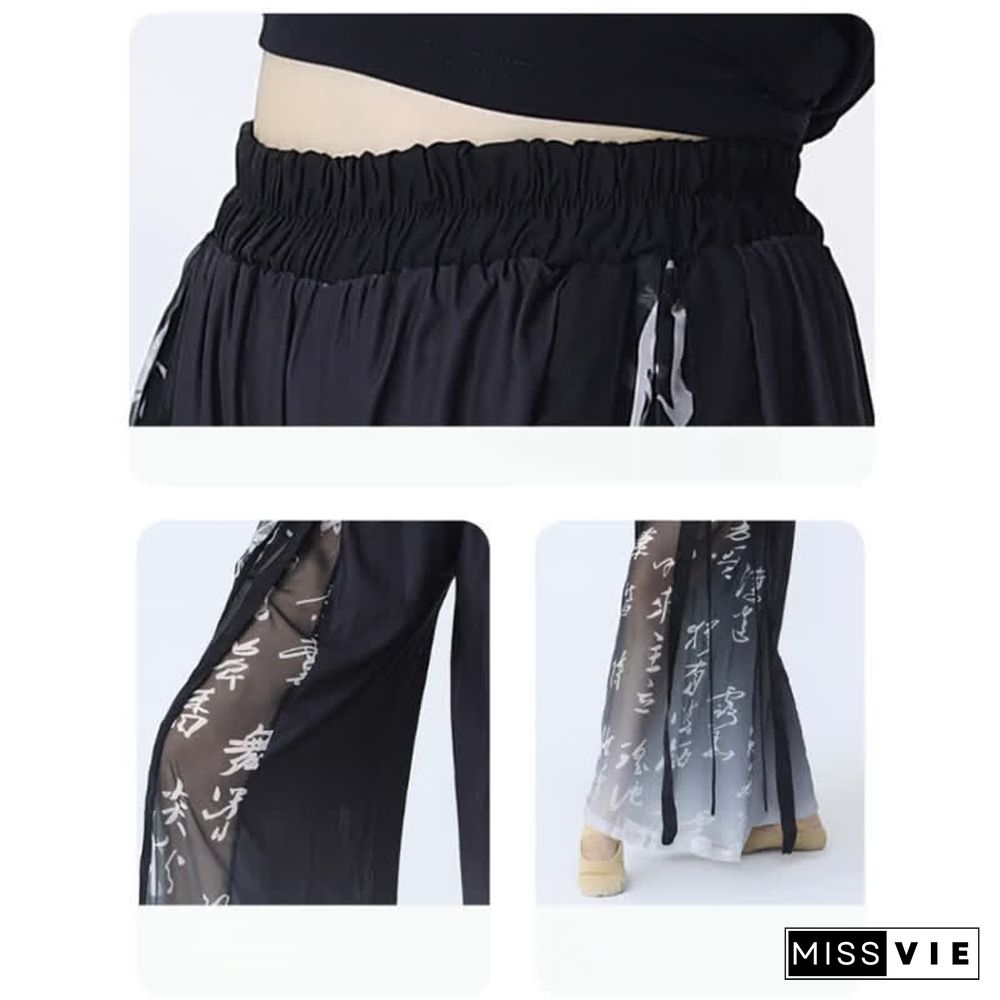 Vintage Character Print Flowy Wide Leg Pants