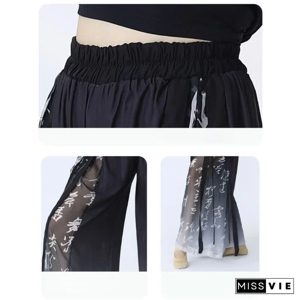 Vintage Character Print Flowy Wide Leg Pants