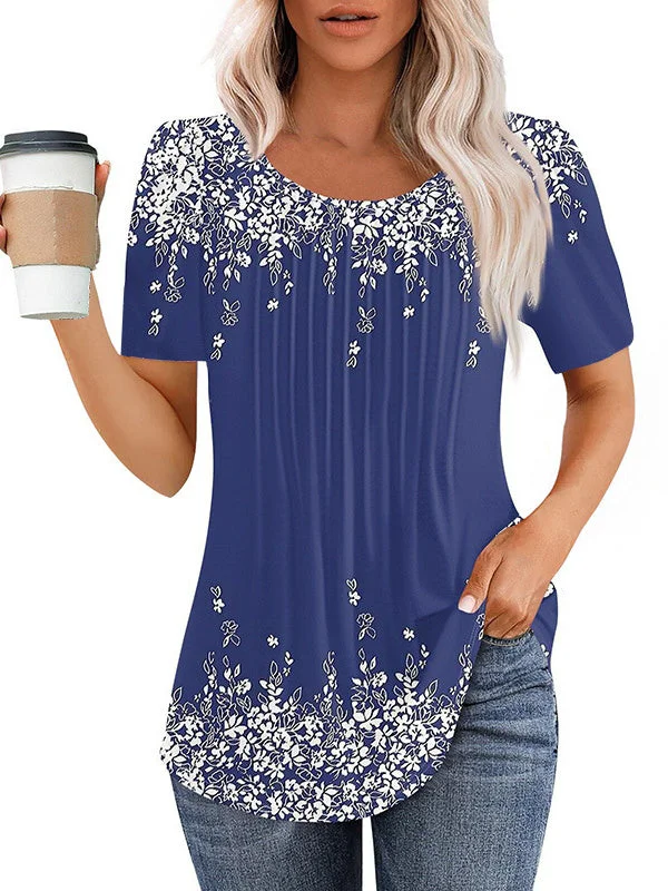 Women's Short Sleeve Scoop Neck Floral Printed Graphic Tops