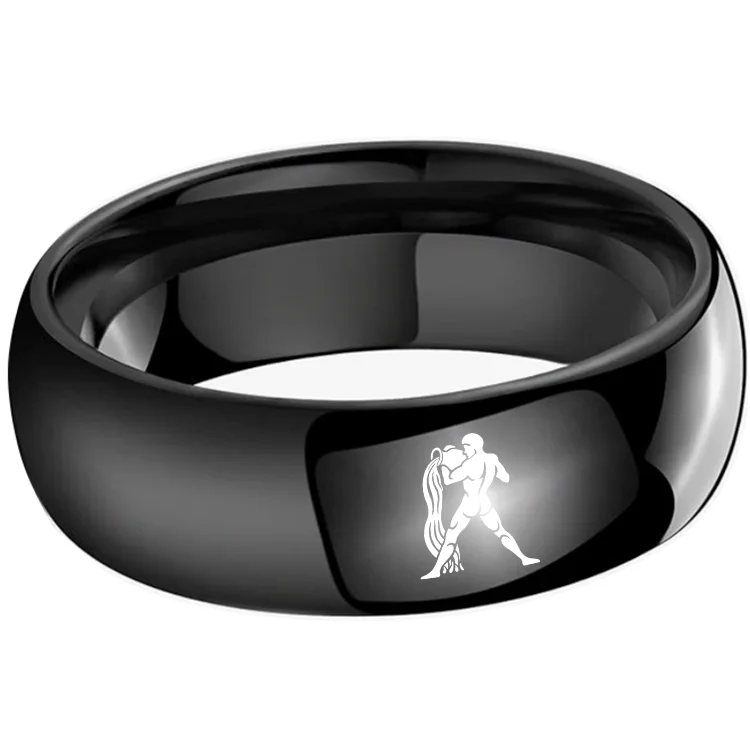 Dome Black Tungsten Carbide Rings Aquarius Couples Tungsten Wedding Bands for Men or Women 4MM 6MM 8MM