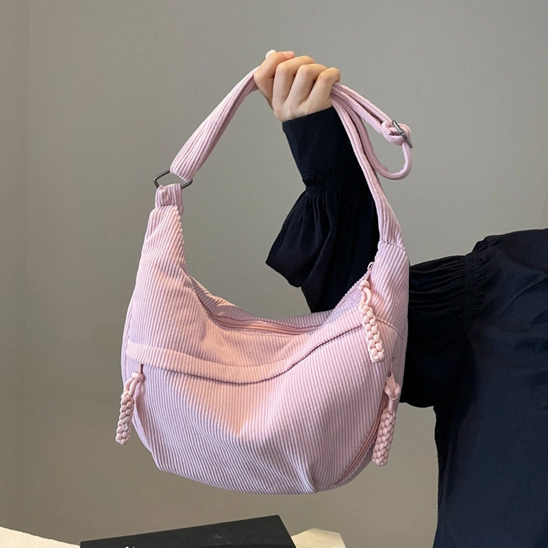 Dumpling Bag Women's Crossbody Bag Large Capacity General Bag New Corduroy Japanese Style Casual Shoulder Bag