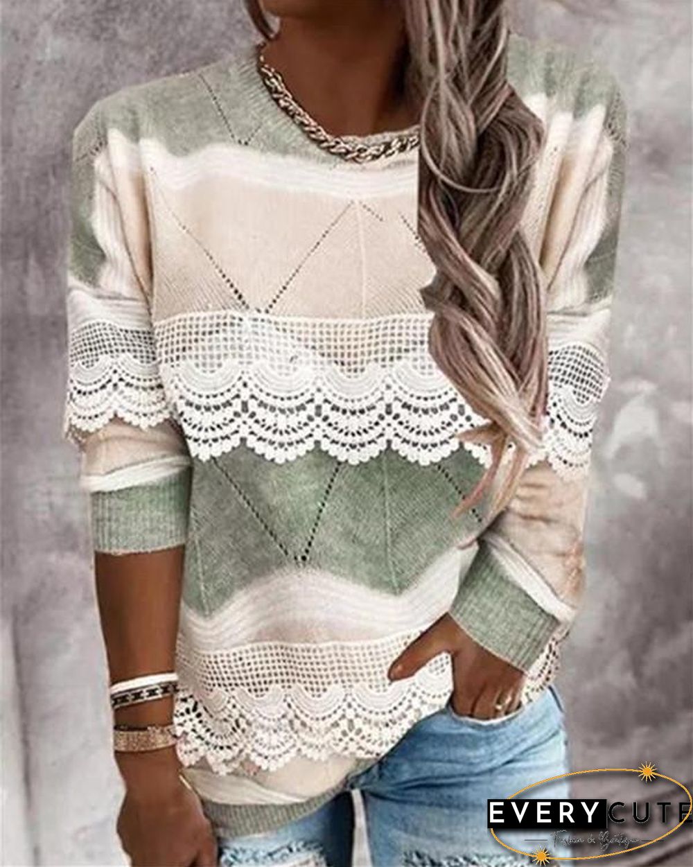 Round Neckline Pullover Casual Regular Top