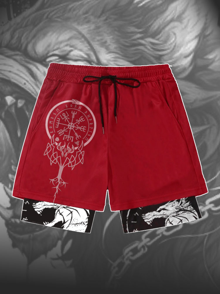 Men's shorts with Viking totem Fenrir wolf pattern