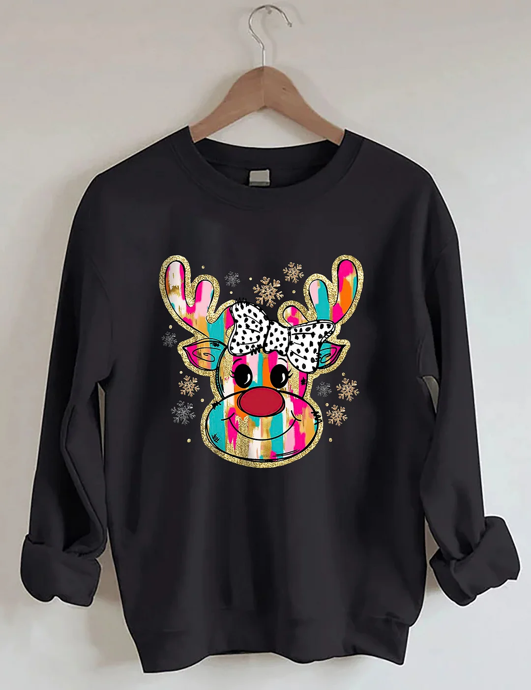 Colorful Glitter Christmas Reindeer Sweatshirt