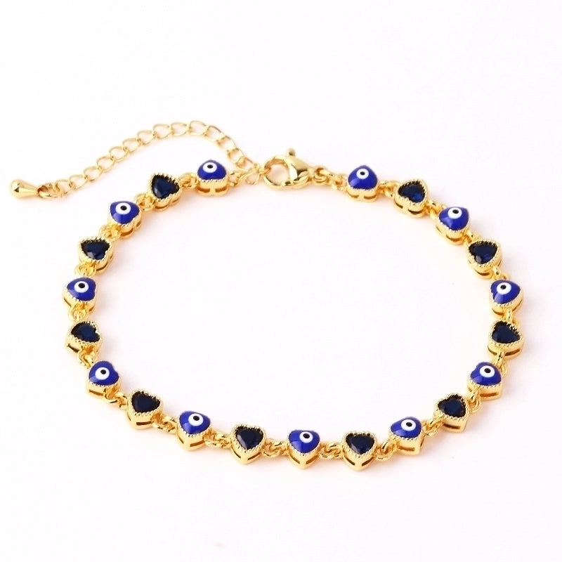 Retro Devil’s Eye Heart Shape Copper Plating Inlay Zircon Gold Plated Bracelets
