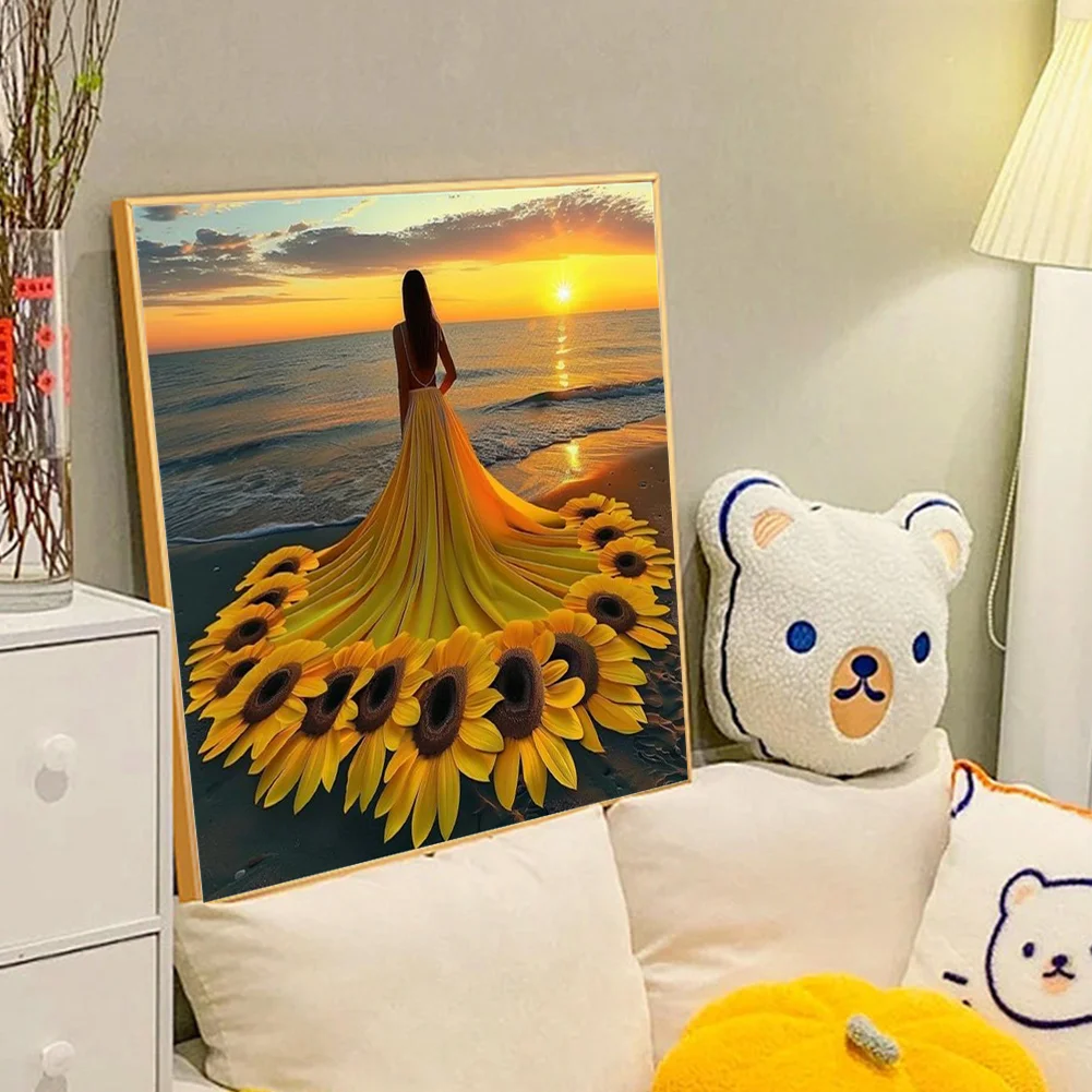 Diamond Painting - Full Round Drill - Sunflower Skirt Girl(Canvas|40*40cm)