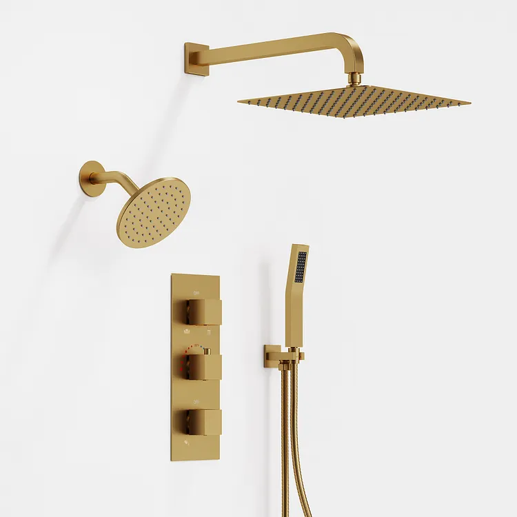 EVERSTEIN 12" Wall Mount Thermostatic Rainfall Shower System in Brushed Gold