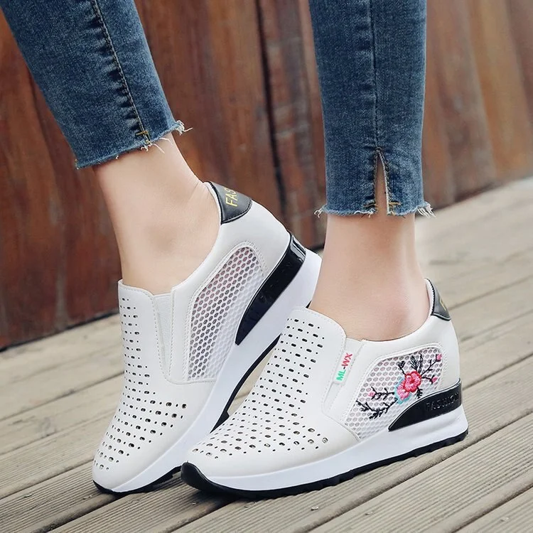 New hidden white wedge heel slippers casual shoes high heel shoes breathable mesh wedges for women 2020 new