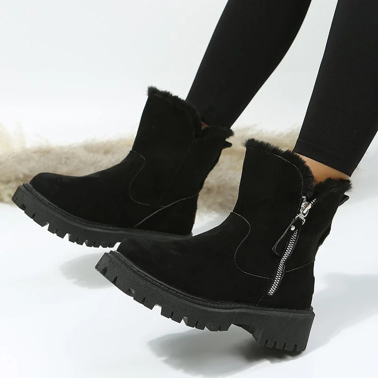 Winter fashion mid-calf plus velvet thickened warm cotton shoes and fur-in-one winter women's boots