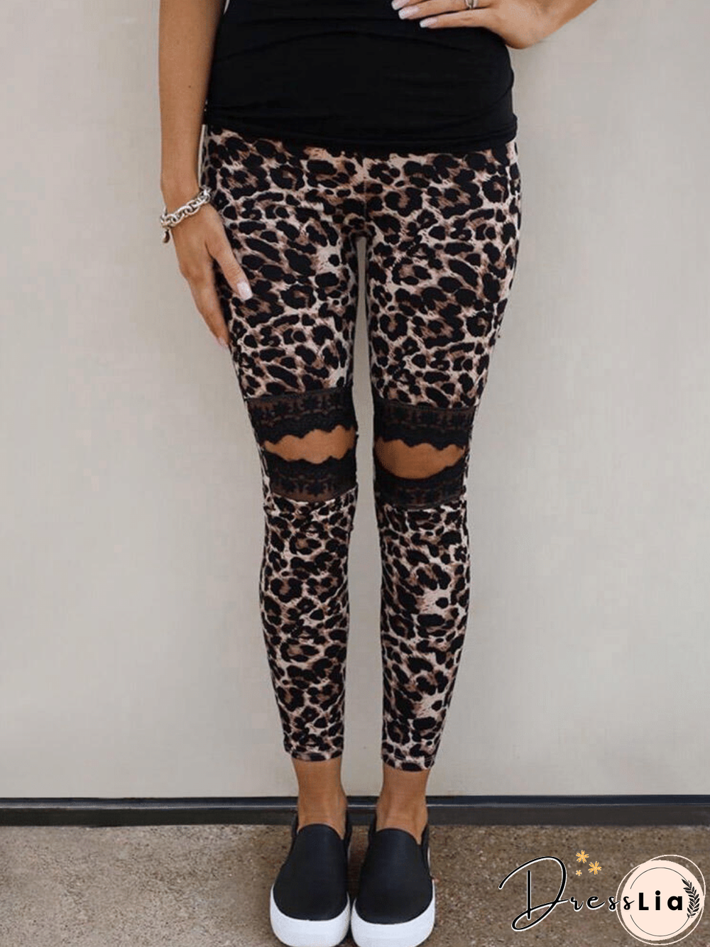 Cotton-blend Casual Leopard Leggings