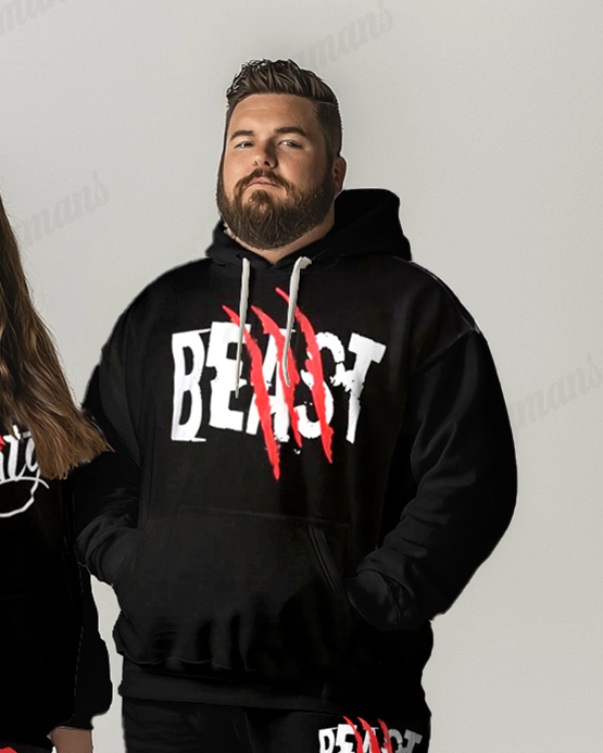 Couples Fashion Casual Plus Size Beauty And Beast Letter Print Hoodie Suit