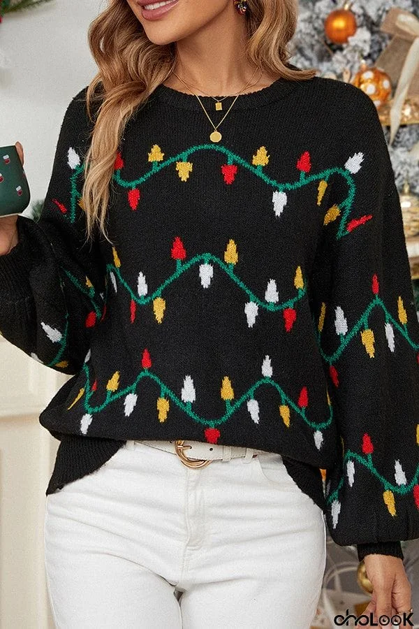 Christmas Print Crew Neck Long Sleeve Sweater