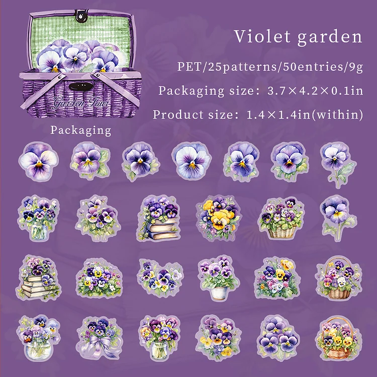 Journalsay 50 Sheets Garden Tour Series Vintage Plant Flower PET Sticker