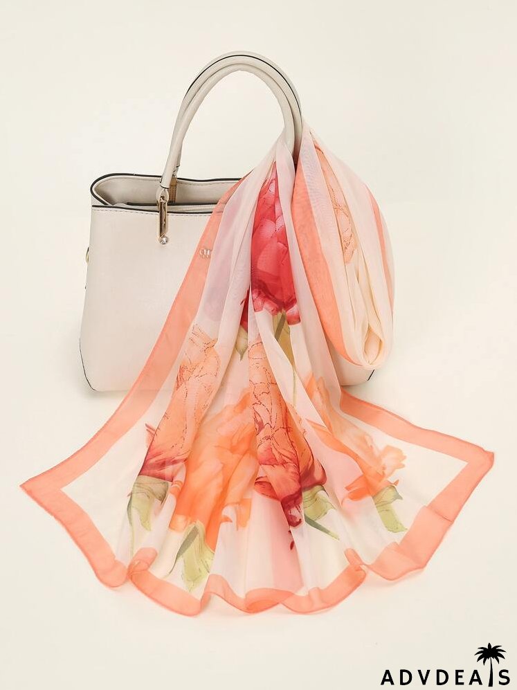 Floral Print Chiffon Scarf