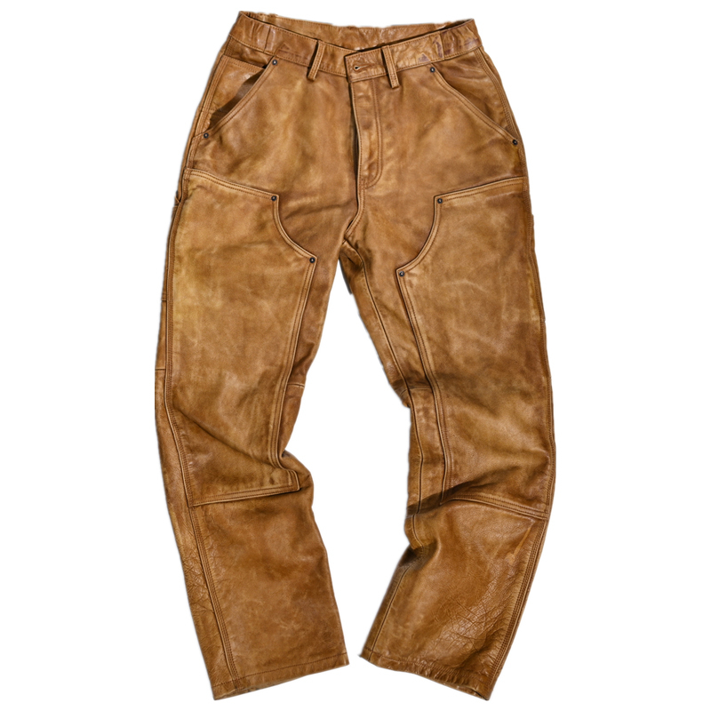 Retro Western Style Leather Loose Casual Straight Pants
