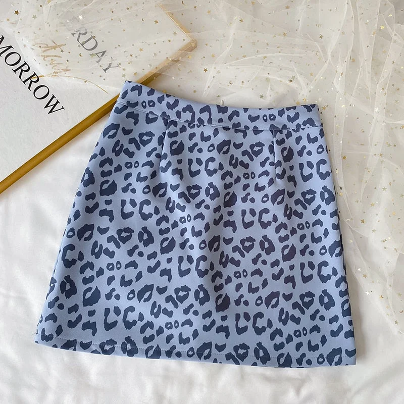 Zoki Elegant Leopard Women Mini Skirt High Waist A Line Zebra Striped Fashion Korean Slim A Line Zipper Mujer Faldas New 2021