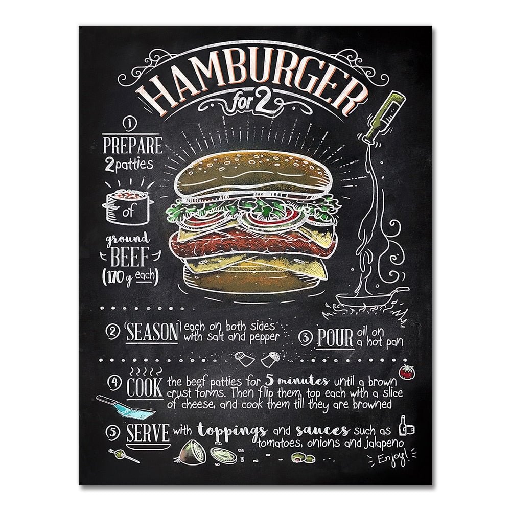 Hamburger hot dog fast food wall art kitchen cafe home Nursery Kids Room HD quality posters Art Decor canvas painting M651