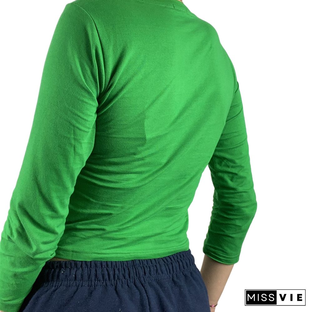 Women Long Sleeve T-shirt With Funny Print Clothes Female Head Skinny Fit Casual Style Clothing Ladies Shirt Tops