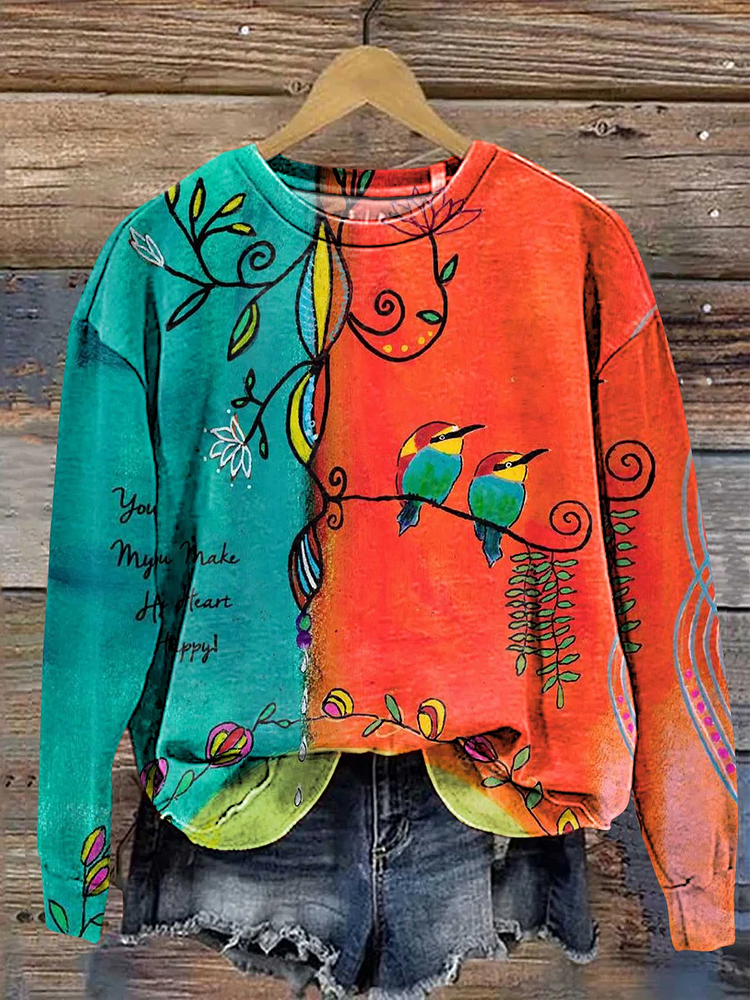 Womens You Make My Heart Happy Bird Love And Peace Casual Sweatshirt