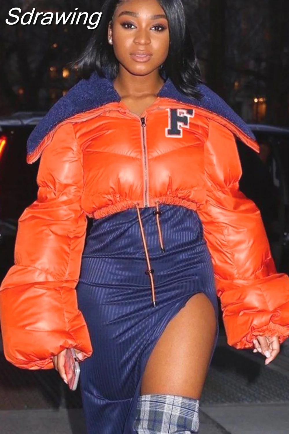 Sdrawing Letter Cropped Puffer Jackets and Coats Winter Clothes Women 2023 Street Fashion Parkas Outerwear Wholesale D48-FE65