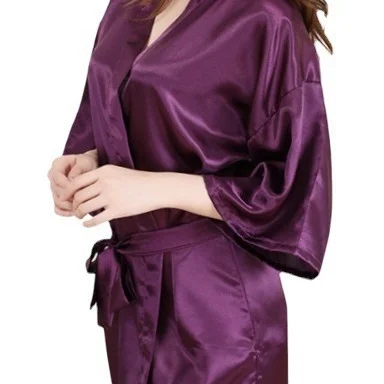 Brownm Women's Nightgray Simulation Silk Color Clove And Robe Light Face Solid Color Thin Cardigan Summer Sexy Short Bathrobe