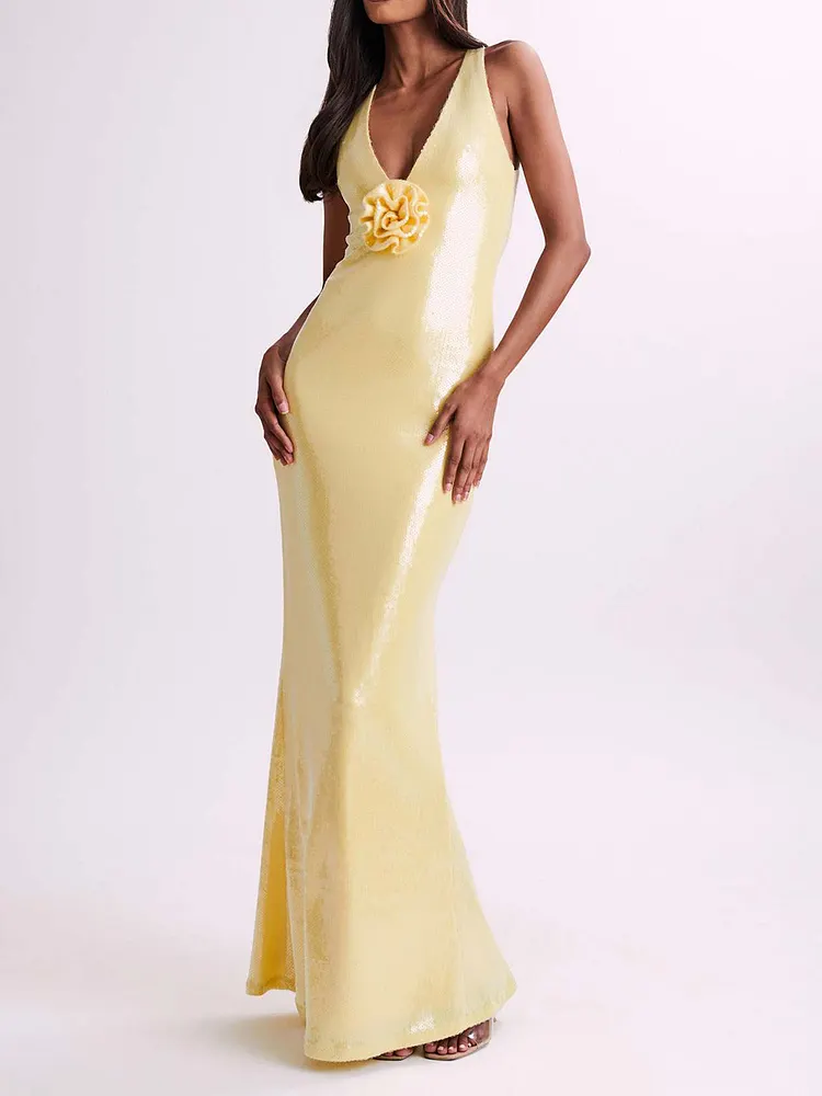 Sexy Hollow Sequined Slit Maxi Dress