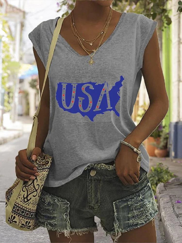 American Independence Day V Neck T-shirt Tees-00212