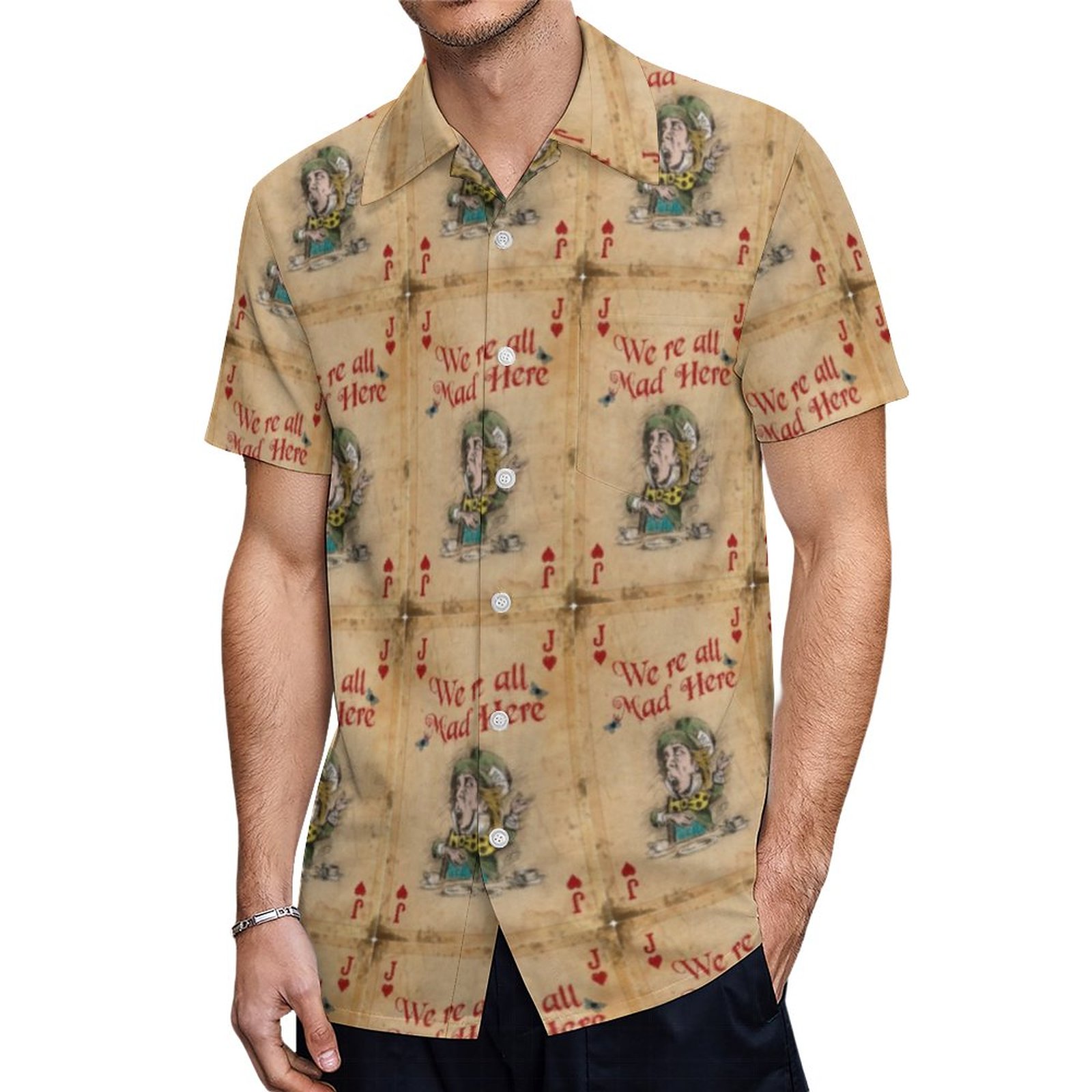 Mad Hatter Beautiful Dream Were All Mad Hawaiian Shirt Mens Button Down Tropical Hawaii Beach Shirts