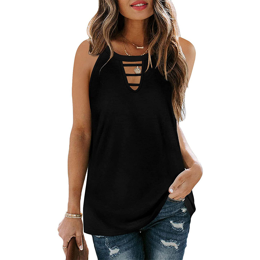 Mature Women Summer Hollow Sleeveless Casual Vest T Shirt Tunic Tops