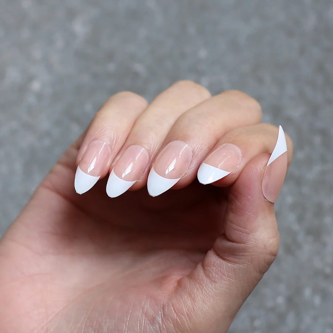 stiletto French Fake Nails medium False Nail UV wedding Tips Designed natural 24PCS full sets Bright light-Nail Inspo