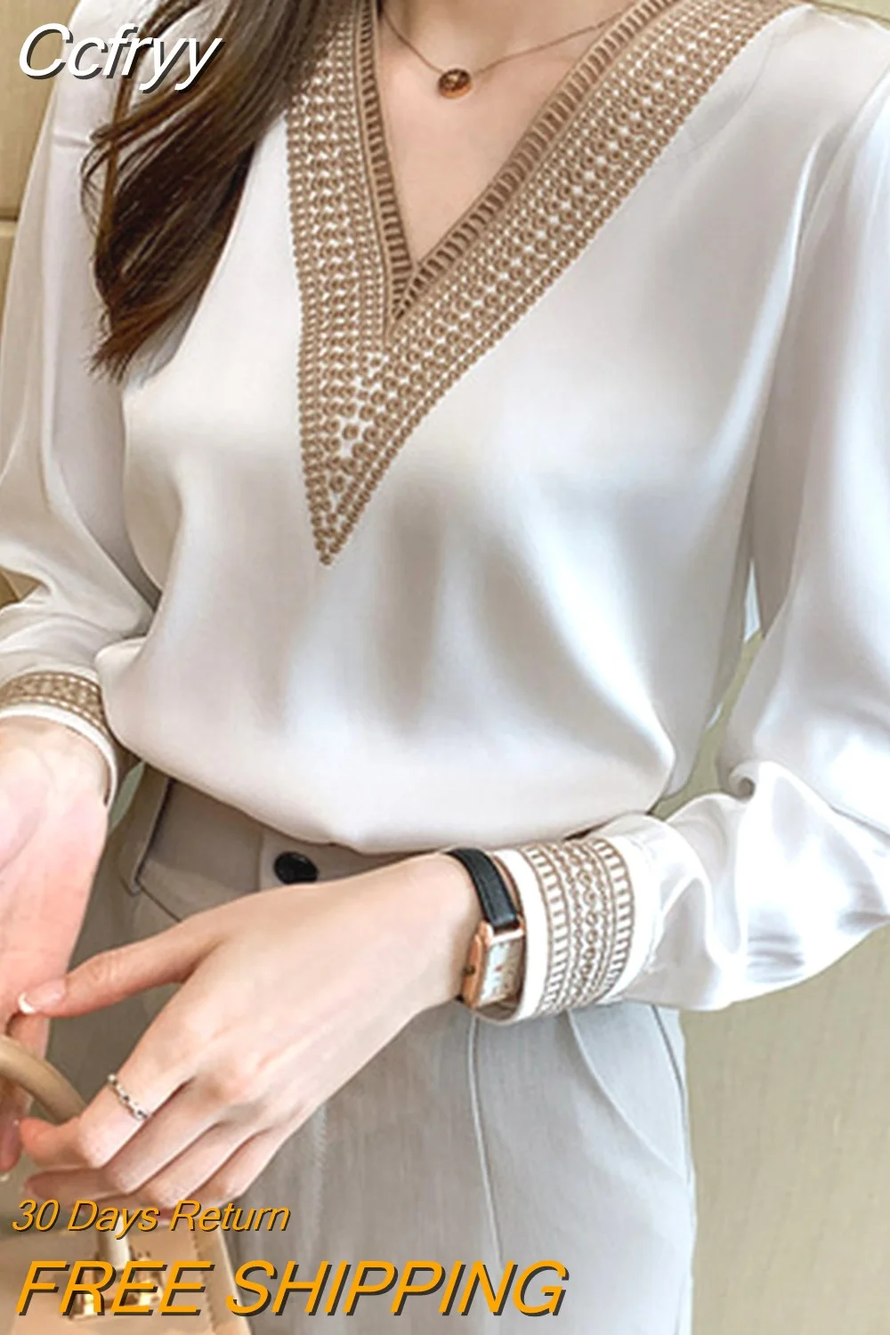 Huibahe Embroidery V-Neck Chiffon Blouse Shirt Women Long Sleeve Loose White Women Blouses Tops Blusas Mujer De Moda 2023 13366