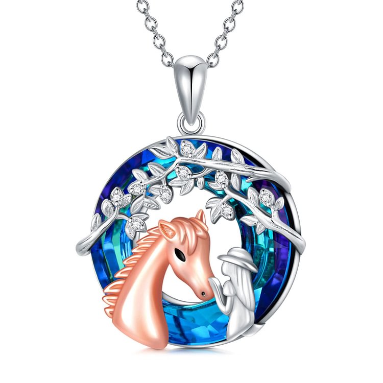 S925 Horse Crystal Circle Necklace