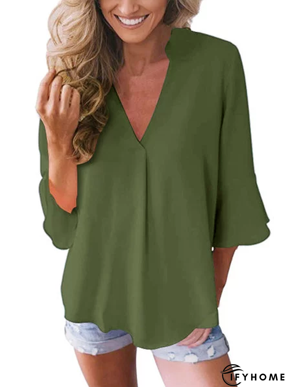 Women 3/4 Sleeve Summer Casual V-neck Tunic Top | IFYHOME
