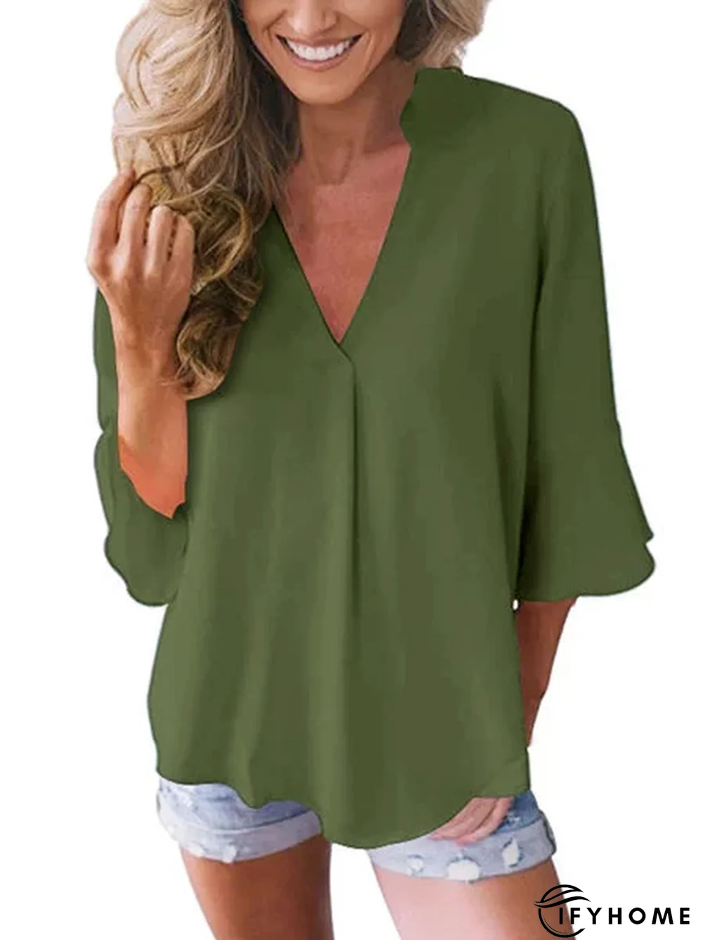 Women 3/4 Sleeve Summer Casual V-neck Tunic Top | IFYHOME