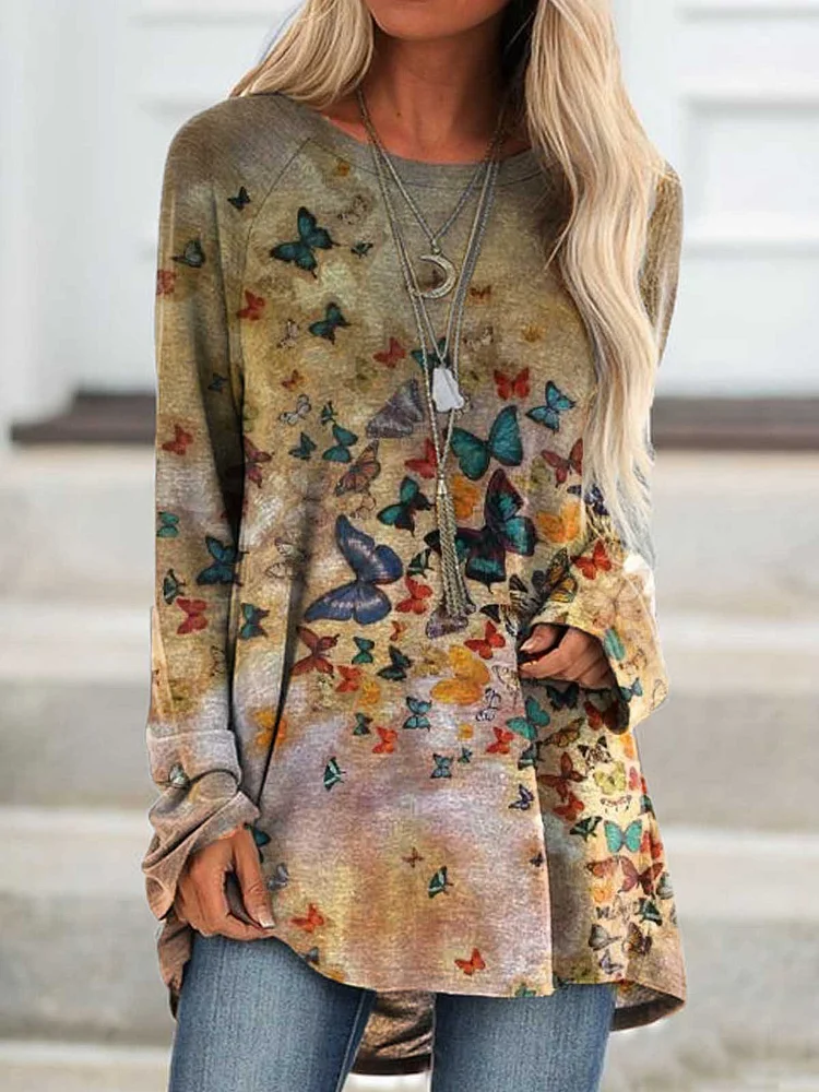 Deep Khaki Casual Long Sleeve Printed Top