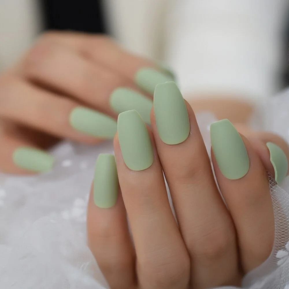 Chocolate Brown Fake Nails Matte Frost Full Nails Long Square Nail Art Decoration Tips with Glue Sticker in 10 sizes-Nail Inspo