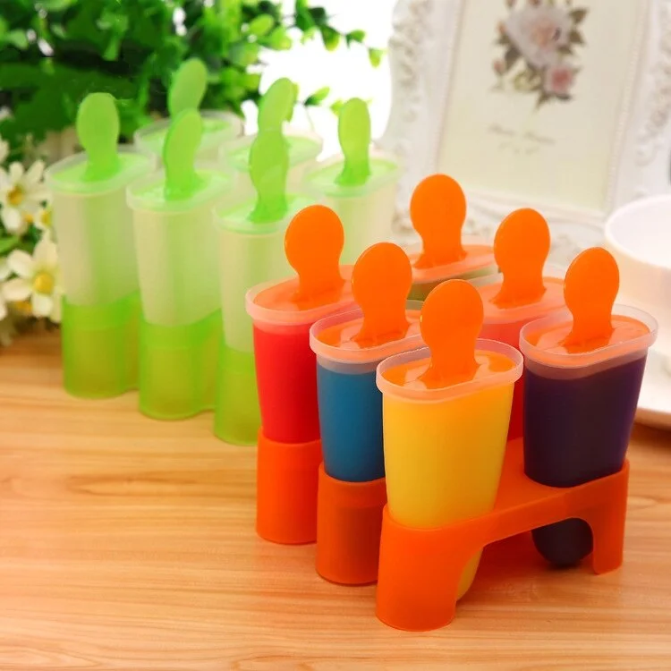 1 Set 6 Cell DIY Frozen Ice Cream Pop Mold Popsicle Maker Lolly Mould Tray Pan Homemade Popsicle Model 2 Colors Kitchen Tools