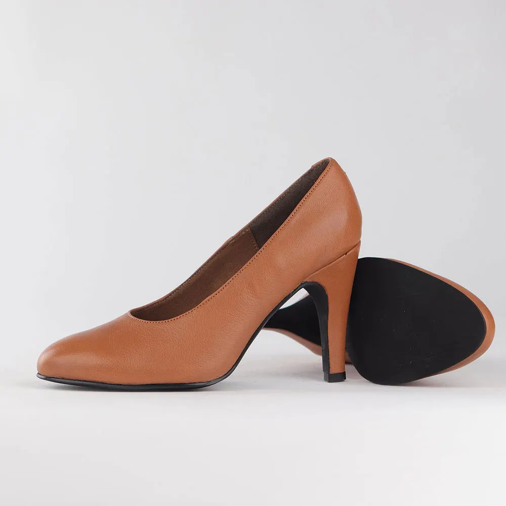 YDN Classic Tan Chunky Heel Round Toe Business Pumps Shoes