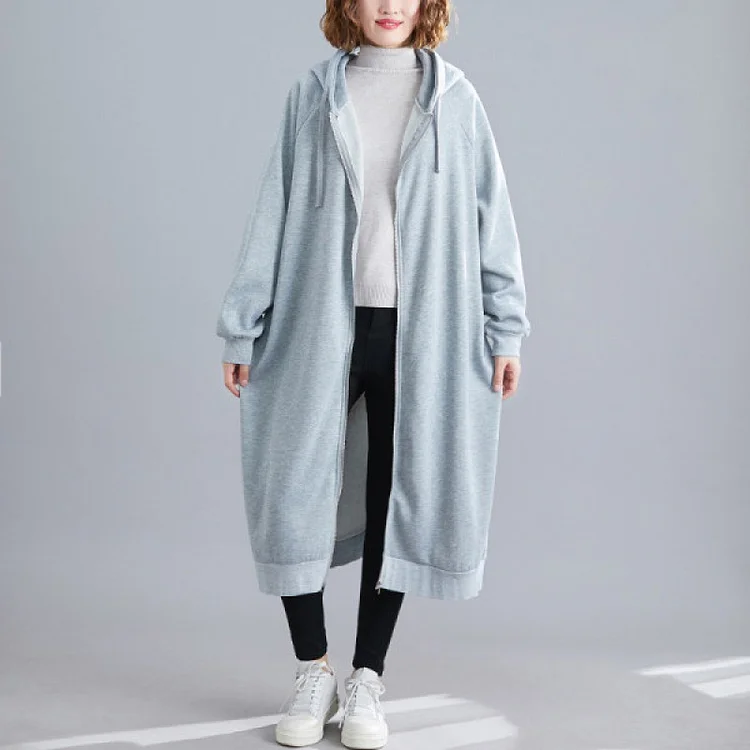 Casual Loose Solid Color Hooded Coat - yankia