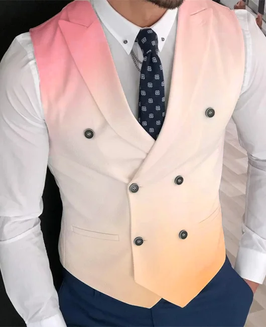 Business Casual Ombre Color Double Breasted Vest 