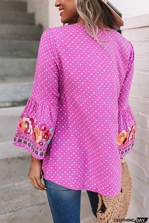 Boho Print Logn Sleeve Loose Blouse