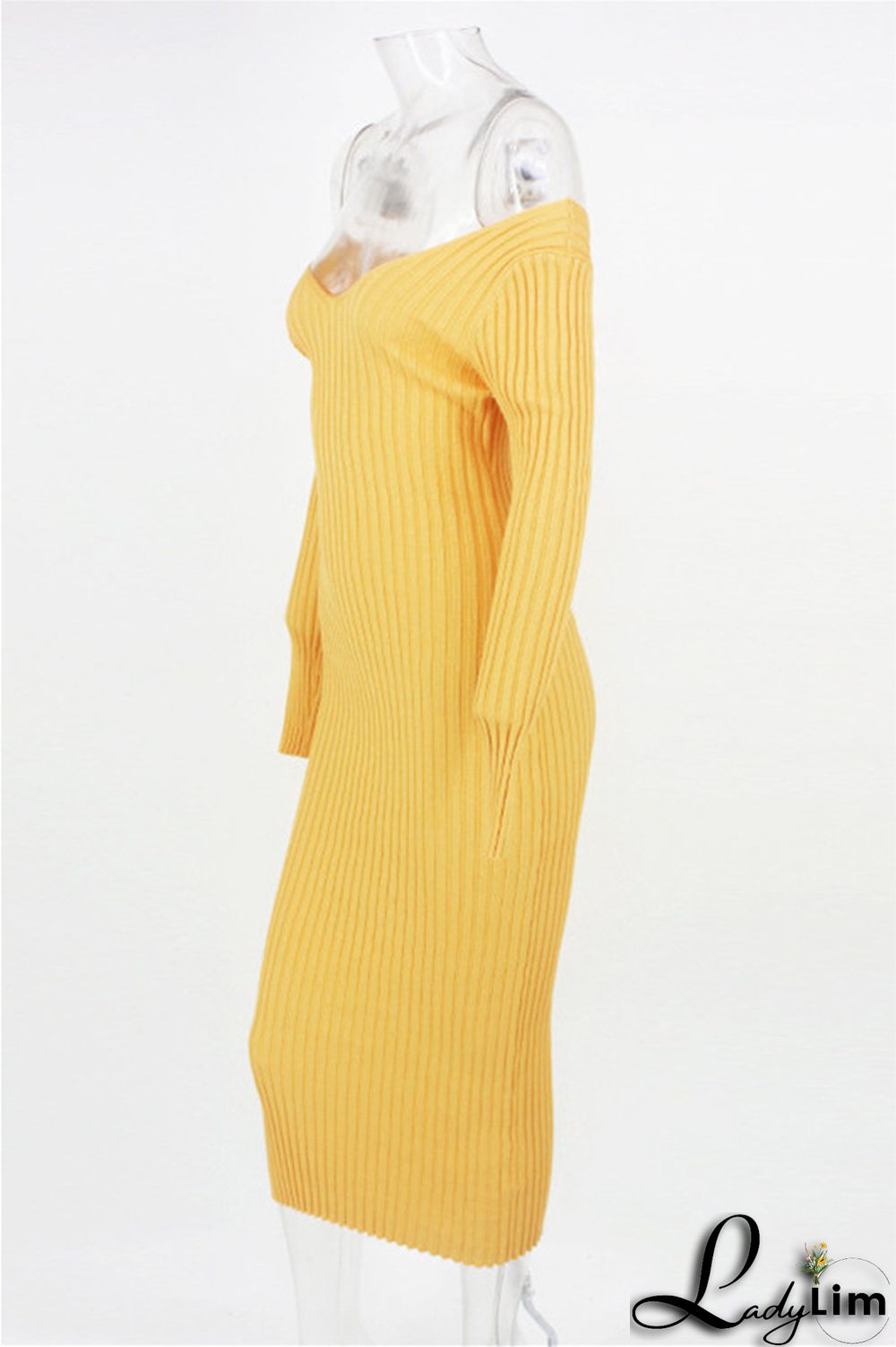 Black Fashion Casual Solid Basic V Neck Long Sleeve Dresses