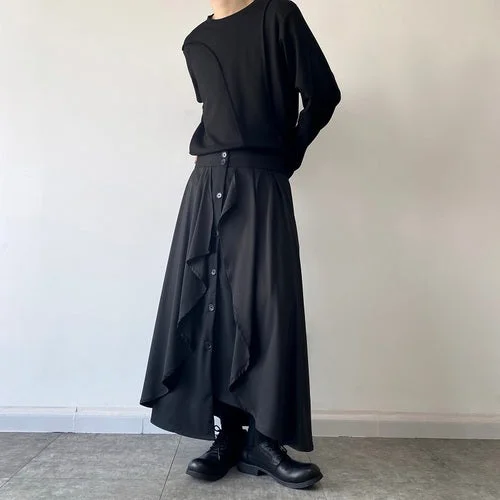 Dark Black Style Personalized Double Layered Skirt-dark style-men's clothing-halloween