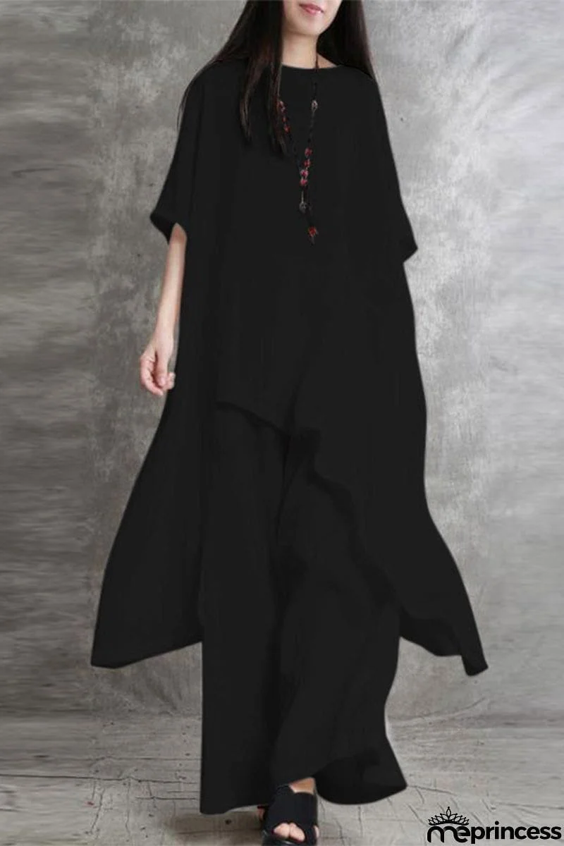 Casual Solid Pocket Asymmetrical O Neck Two Pieces