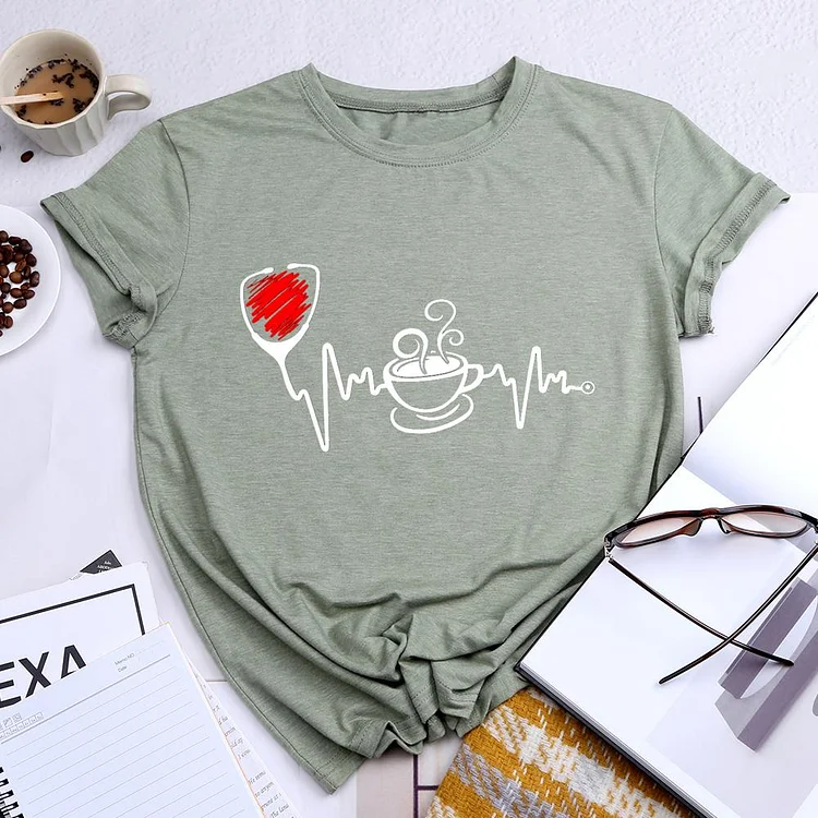 Heartbeat Coffee Round Neck T-shirt