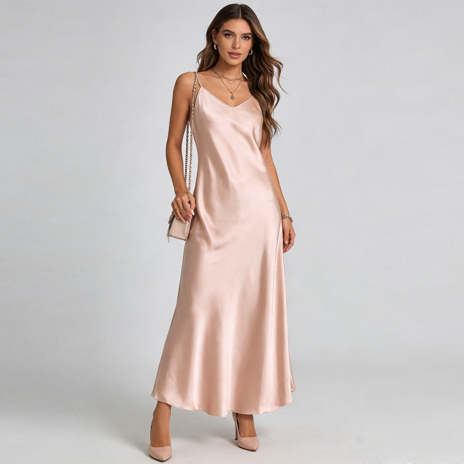 Silk Dress V-Neck Camisole Maxi Style REAL SILK LIFE